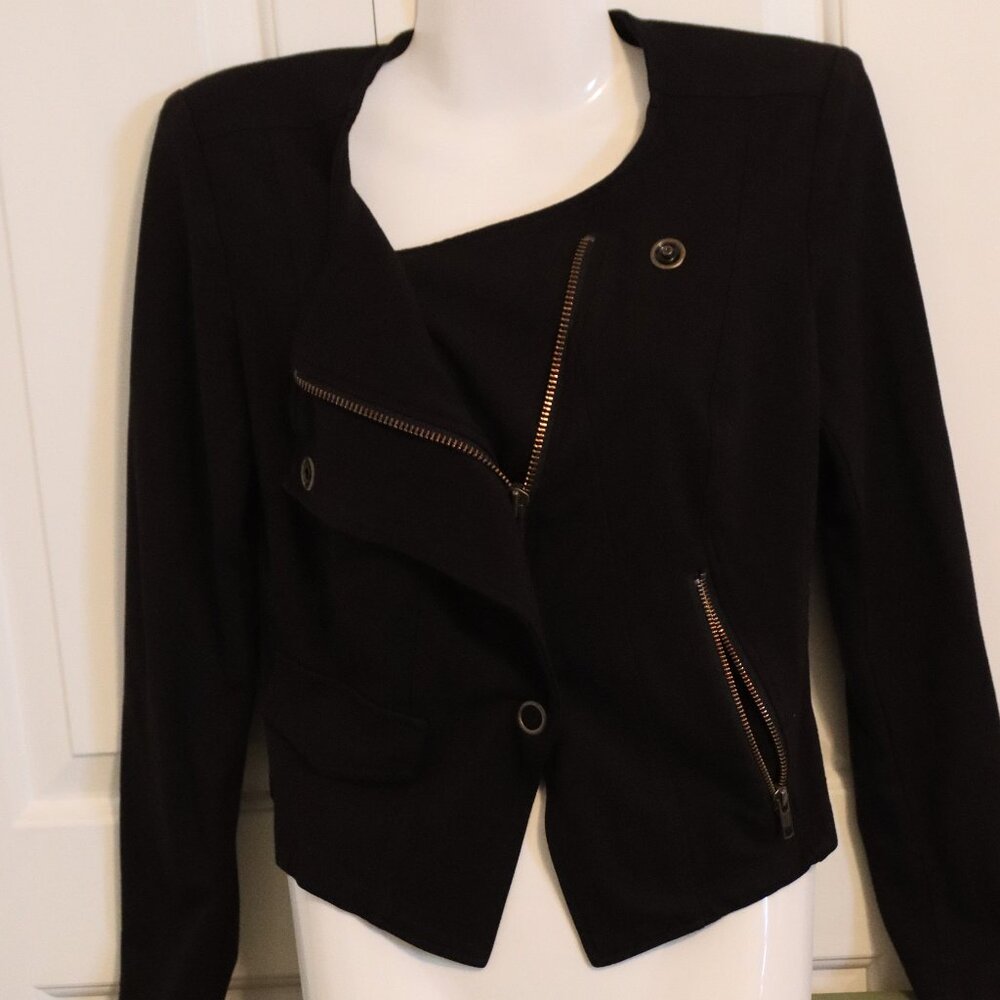 Cabi Style 615 Black Asymmetric Ponte Knit Moto Jacket Small